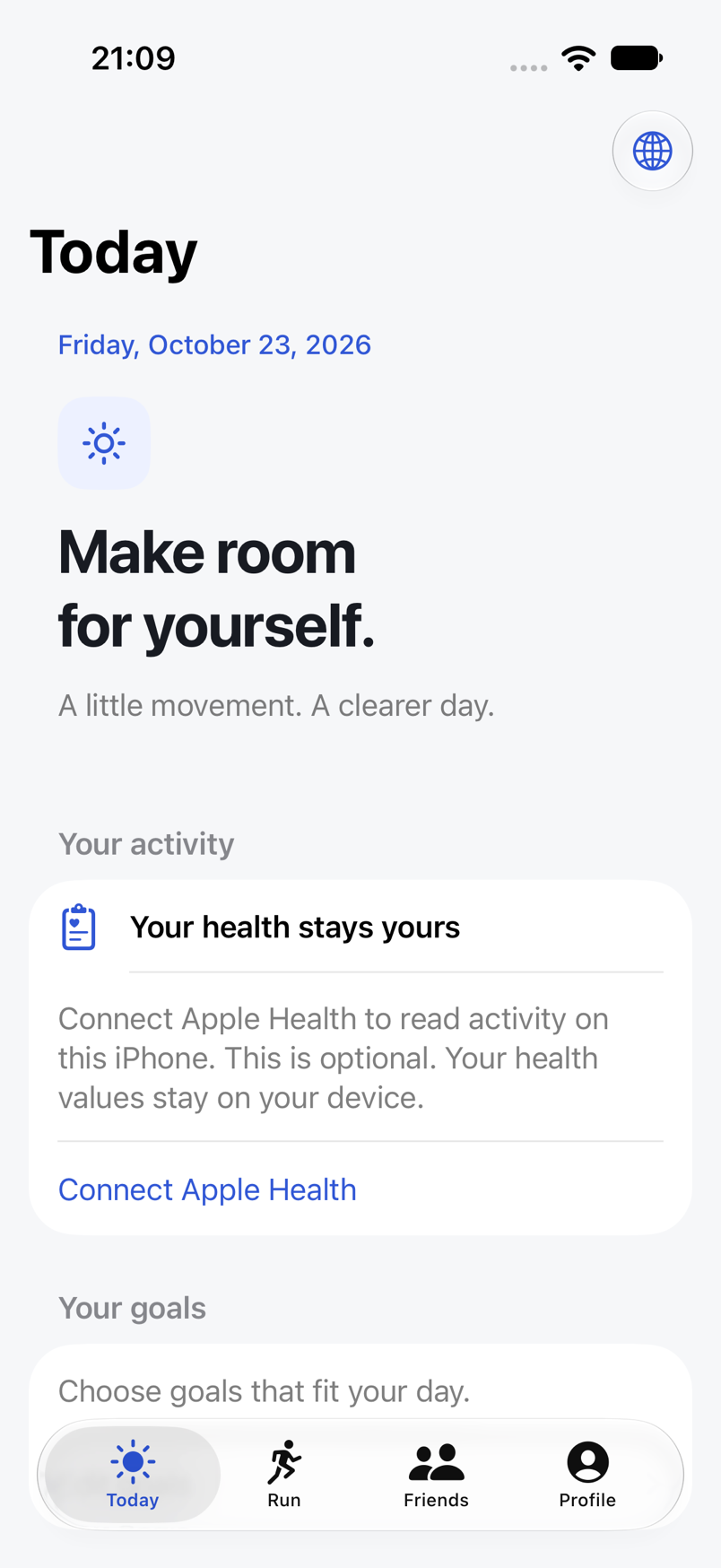 iPhone 上的 KinGuild 今日页面,展示活动与私密目标,内容为示例测试记录。